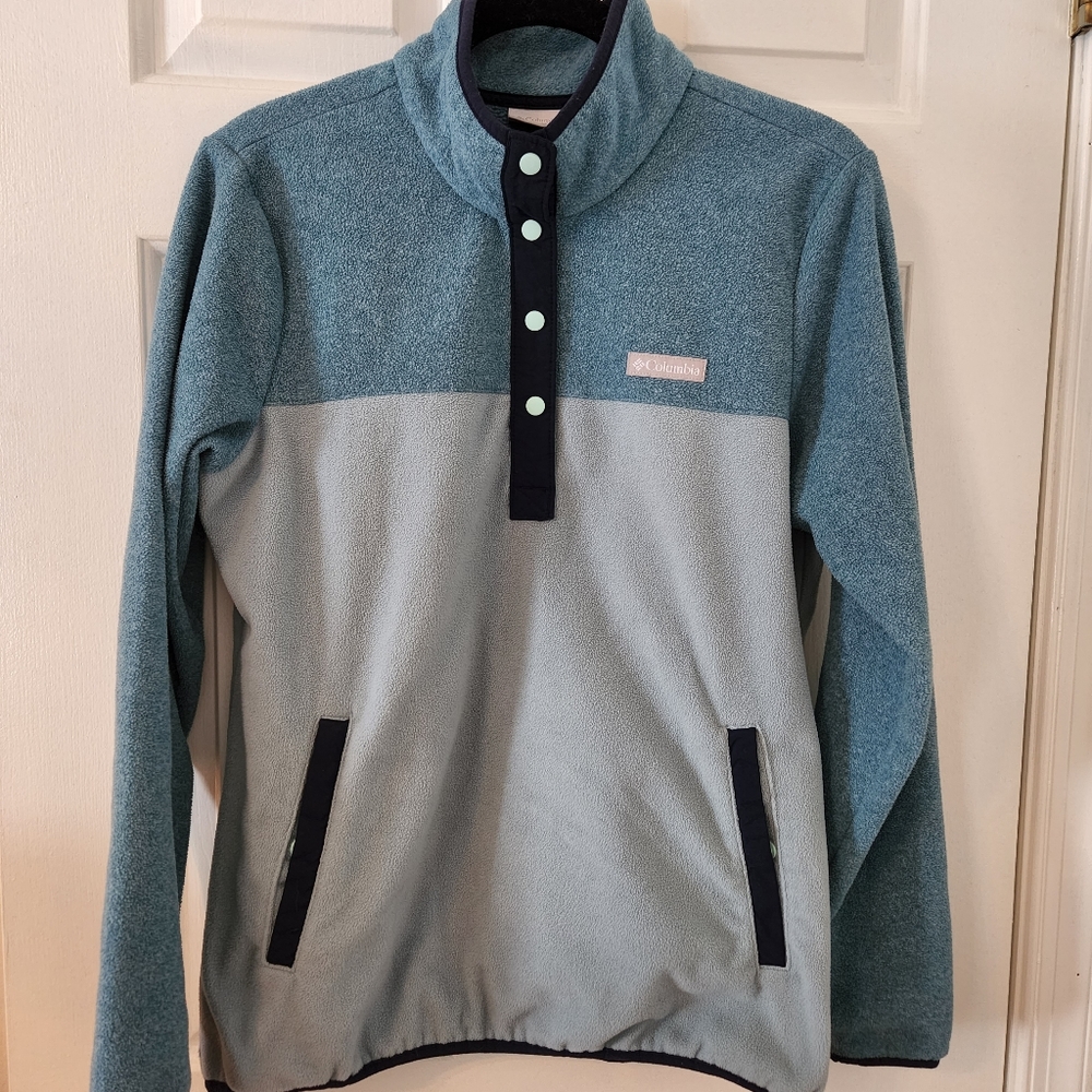 Columbia Half Button Fleece Pullover | Colorblock Shades of Blue | size: L